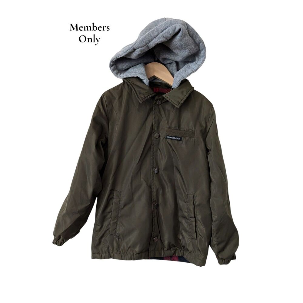 Members Only Boys Jacket Size 6 Hooded Plaid Lined Snap Front Coat